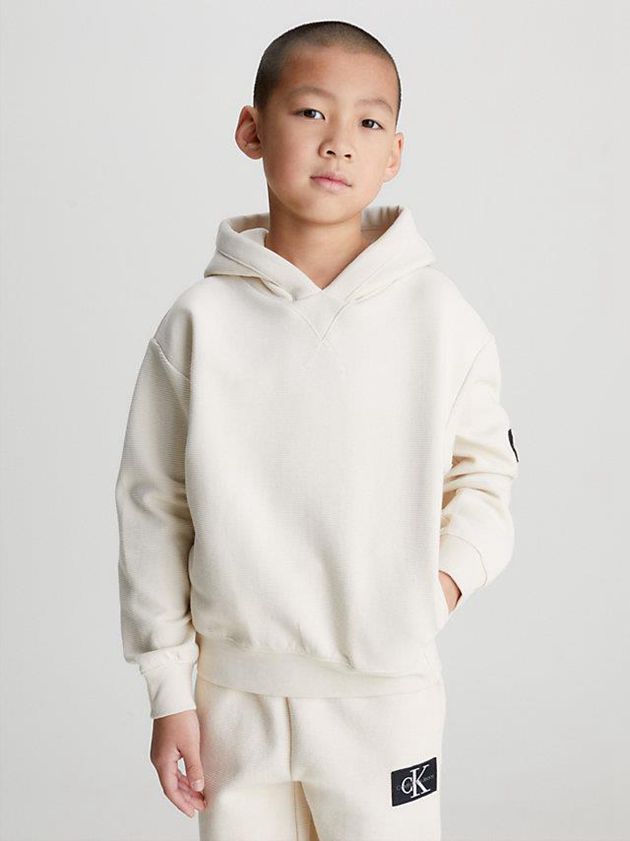 Calvin Klein USA Textured Boys Hoodie White 2365708-JV